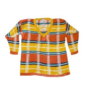 Vintage 90s Knit Sweater Colorful Rainbow Plaid Easter Clifford & Willis - LG XL